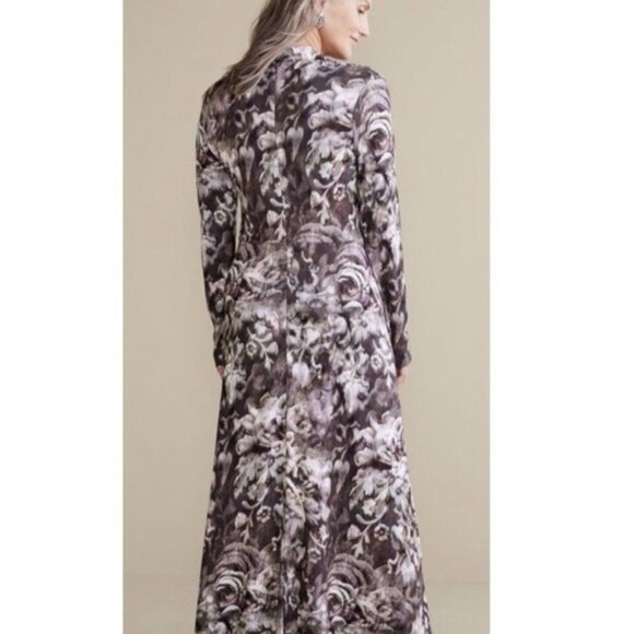 Soft Surroundings Naima Dress M Medium Long Sleeve Maxi Stretch Multi Floral NEW - Picture 8 of 16